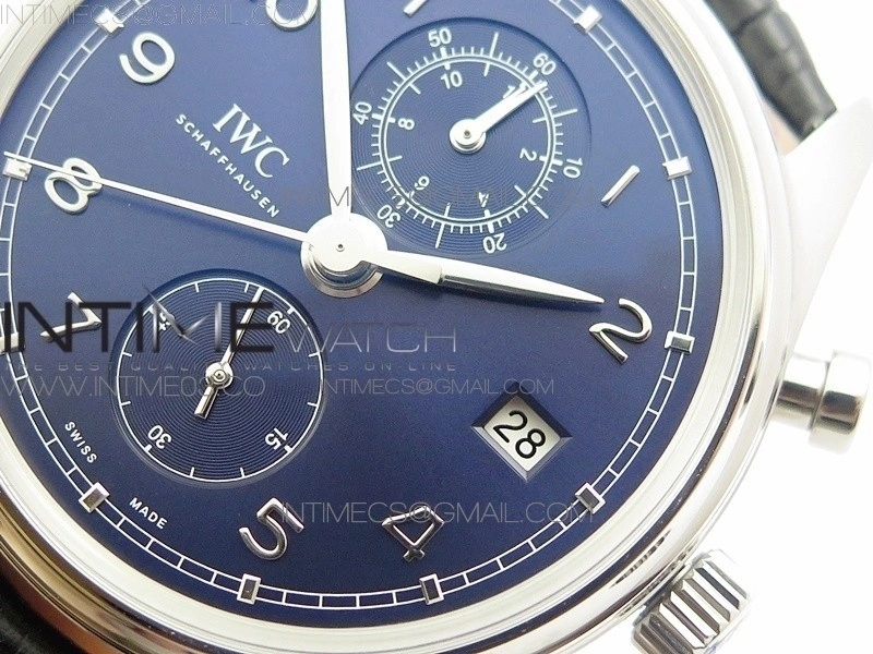Portugieser Chrono Classic 42 IW390406 ZF 1:1 Best Edition Blue Dial Blue Hand on Black Leather Strap A7750