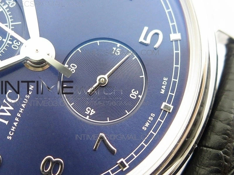 Portugieser Chrono Classic 42 IW390406 ZF 1:1 Best Edition Blue Dial Blue Hand on Black Leather Strap A7750