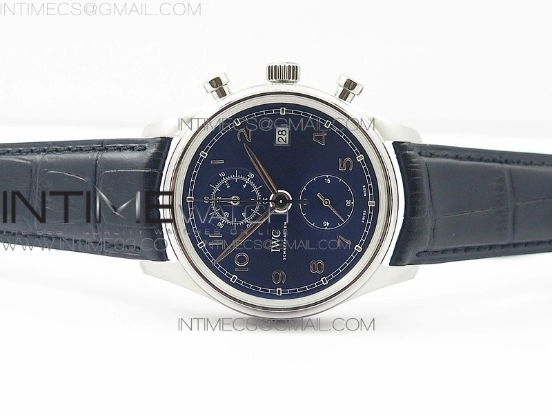 Portugieser Chrono Classic 42 IW390406 ZF 1:1 Best Edition Blue Dial Blue Hand on Black Leather Strap A7750