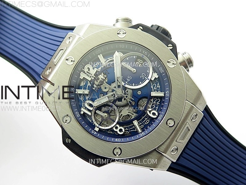 Hublot Big Bang Unico 42mm Titanium BBF 1:1 Best Edition Blue Skeleton Dial on Blue Rubber Strap A1280