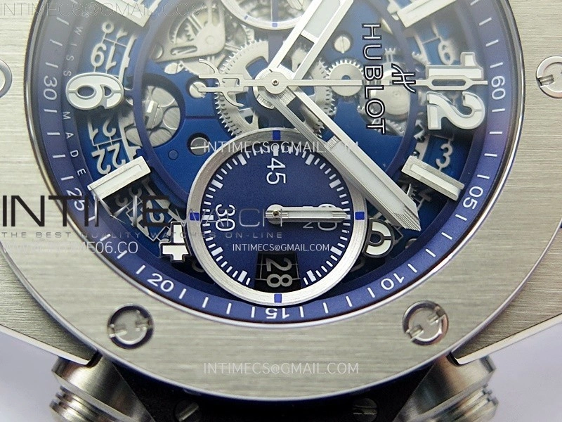 Hublot Big Bang Unico 42mm Titanium BBF 1:1 Best Edition Blue Skeleton Dial on Blue Rubber Strap A1280