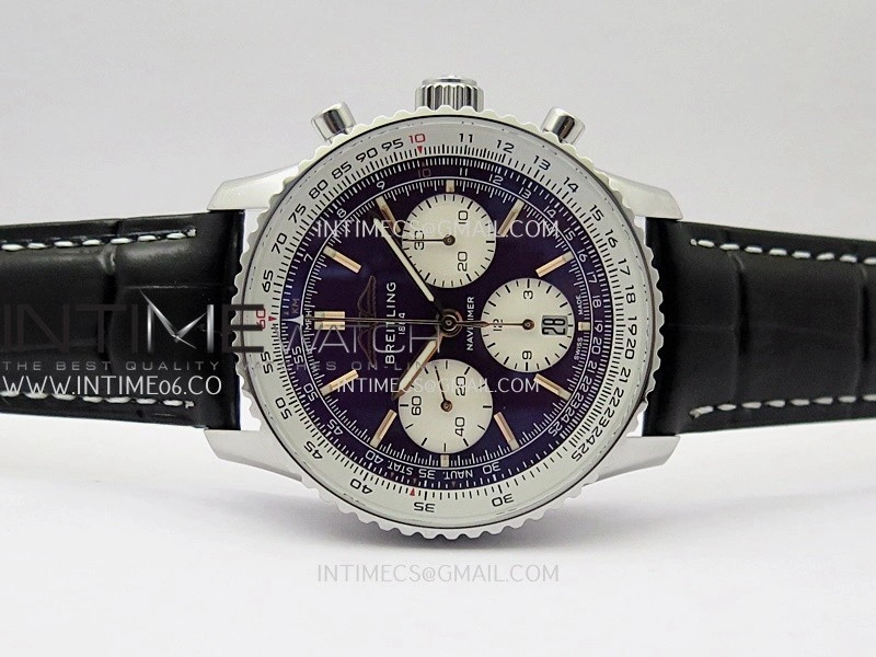 Navitimer B01 43mm SS B50 Best Edition Purple Dial White Subdial On Black Leather Strap A7750