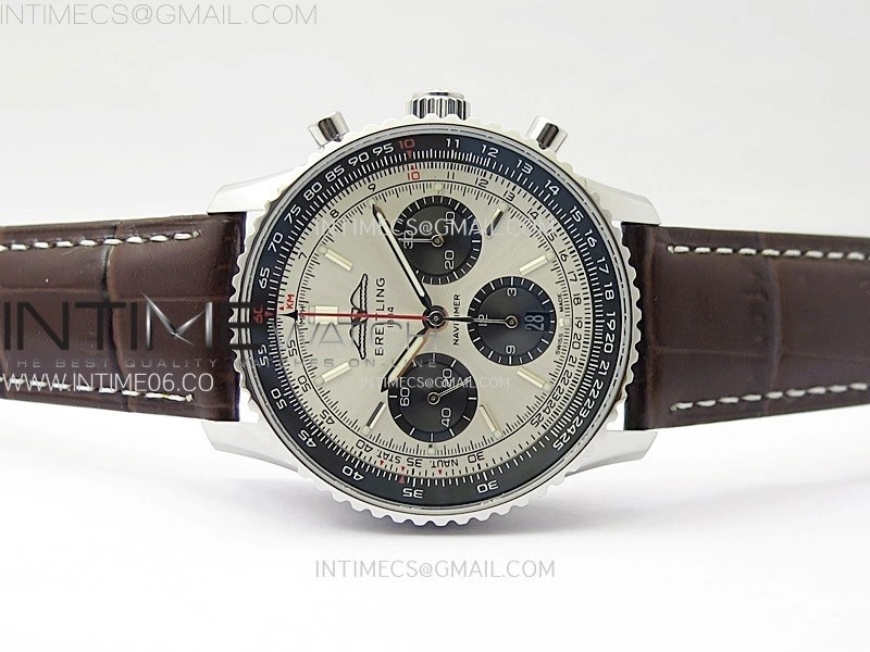 Navitimer B01 43mm SS B50 Best Edition Silver Dial Black Subdial On Brown Leather Strap A7750