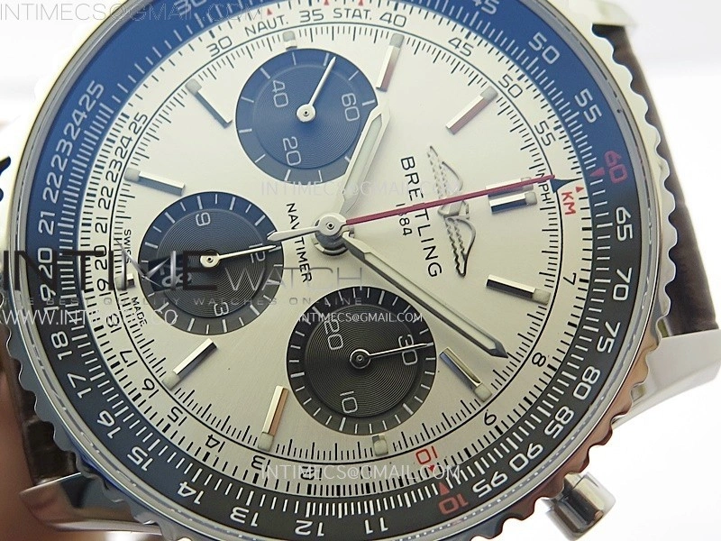 Navitimer B01 43mm SS B50 Best Edition Silver Dial Black Subdial On Brown Leather Strap A7750