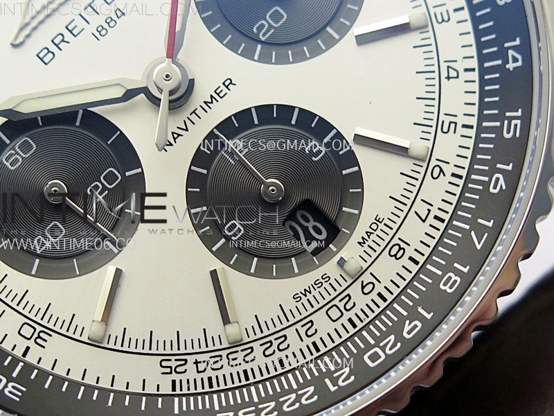 Navitimer B01 43mm SS B50 Best Edition Silver Dial Black Subdial On Brown Leather Strap A7750