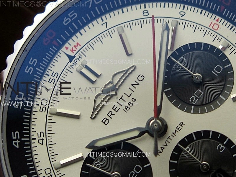 Navitimer B01 43mm SS B50 Best Edition Silver Dial Black Subdial On Brown Leather Strap A7750
