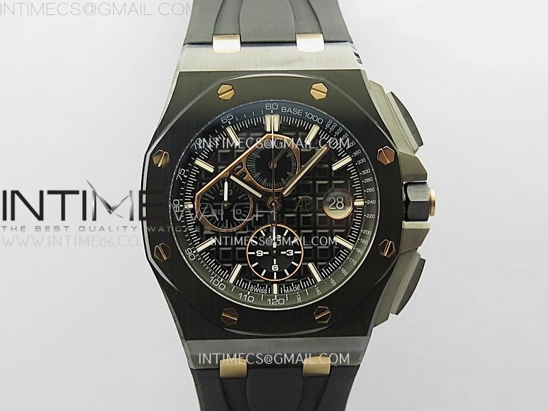 Royal Oak Offshore 44mm Black Ceramic TKF 1:1 Best Edition Black RG Dial on Black Rubber Strap A3126