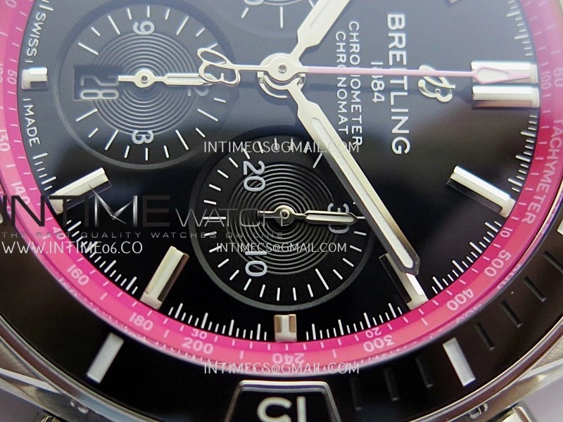 Chronomat B01 44mm SS TF 1:1 Best Edition Black Dial Pink Inner On SS Bracelet A7750 To Cal.01