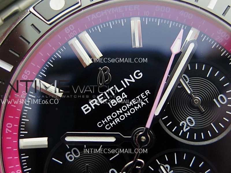 Chronomat B01 44mm SS TF 1:1 Best Edition Black Dial Pink Inner On SS Bracelet A7750 To Cal.01