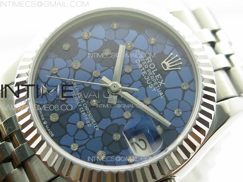 DateJust 31mm 72610 SS APSF Best Edition Blue Flowers Crystals Dial on Jubilee Bracelet A2824