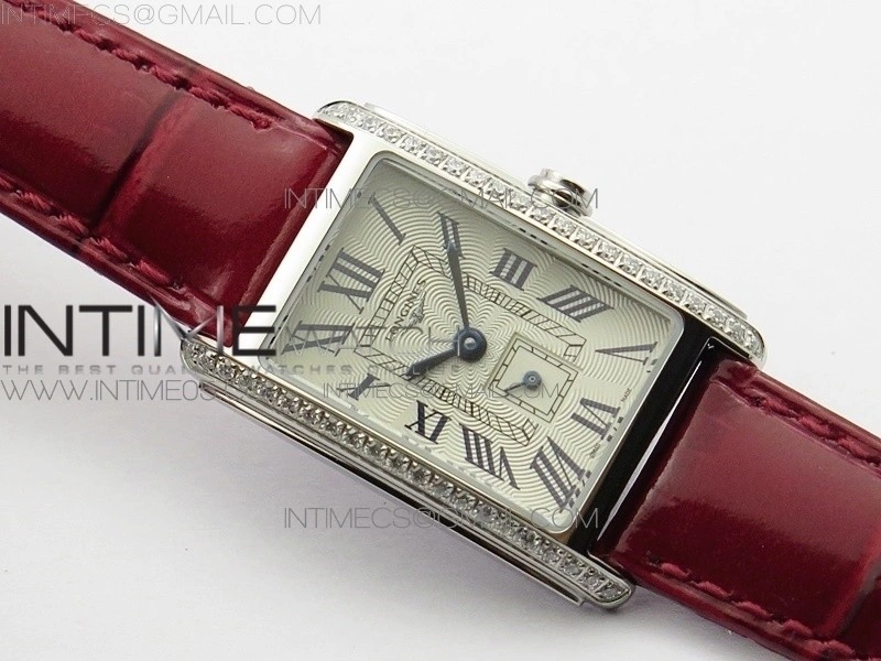 Doloevita SS Crystal Bezel 8848F 1:1 Best Edition Ivory White Textured Dial On Red Leather Strap Cal.L178.2