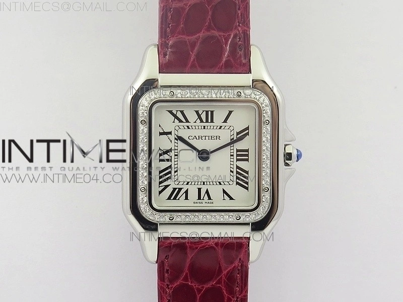 Panthère Secrete Ladies 27mm SS 8848F 1:1 Best Edition White Dial Diamonds Bezel on Red Croco Strap Ronda Quartz