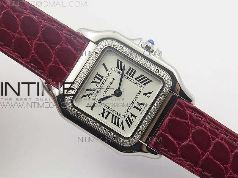 Panthère Secrete Ladies 27mm SS 8848F 1:1 Best Edition White Dial Diamonds Bezel on Red Croco Strap Ronda Quartz