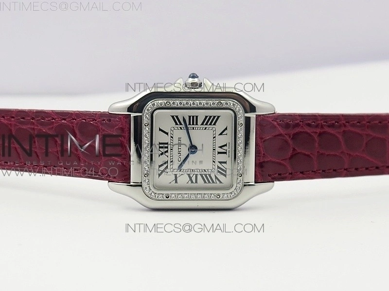 Panthère Secrete Ladies 27mm SS 8848F 1:1 Best Edition White Dial Diamonds Bezel on Red Croco Strap Ronda Quartz