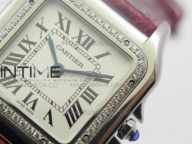 Panthère Secrete Ladies 27mm SS 8848F 1:1 Best Edition White Dial Diamonds Bezel on Red Croco Strap Ronda Quartz