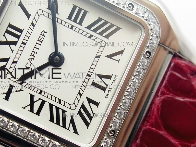 Panthère Secrete Ladies 27mm SS 8848F 1:1 Best Edition White Dial Diamonds Bezel on Red Croco Strap Ronda Quartz