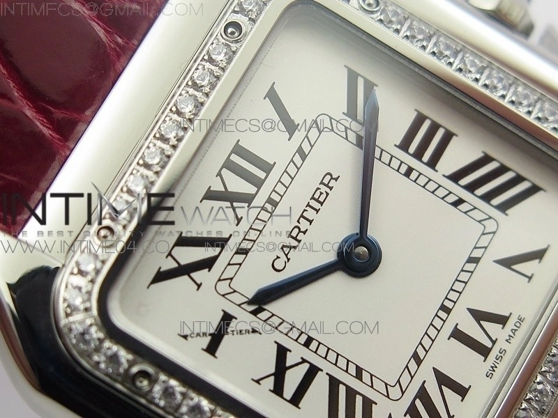 Panthère Secrete Ladies 27mm SS 8848F 1:1 Best Edition White Dial Diamonds Bezel on Red Croco Strap Ronda Quartz