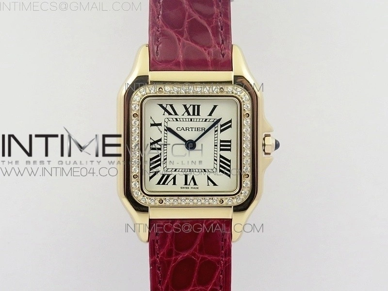 Panthère Secrete Ladies 27mm RG 8848F 1:1 Best Edition White Dial Diamonds Bezel on Red Croco Strap Ronda Quartz