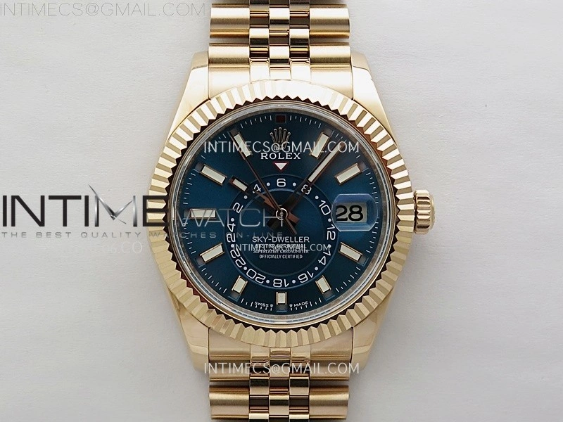 Sky-Dweller 326935 904L RG Noob 1:1 Best Edition Blue Dial on RG Jubilee Bracelet Asian 23J to 9001