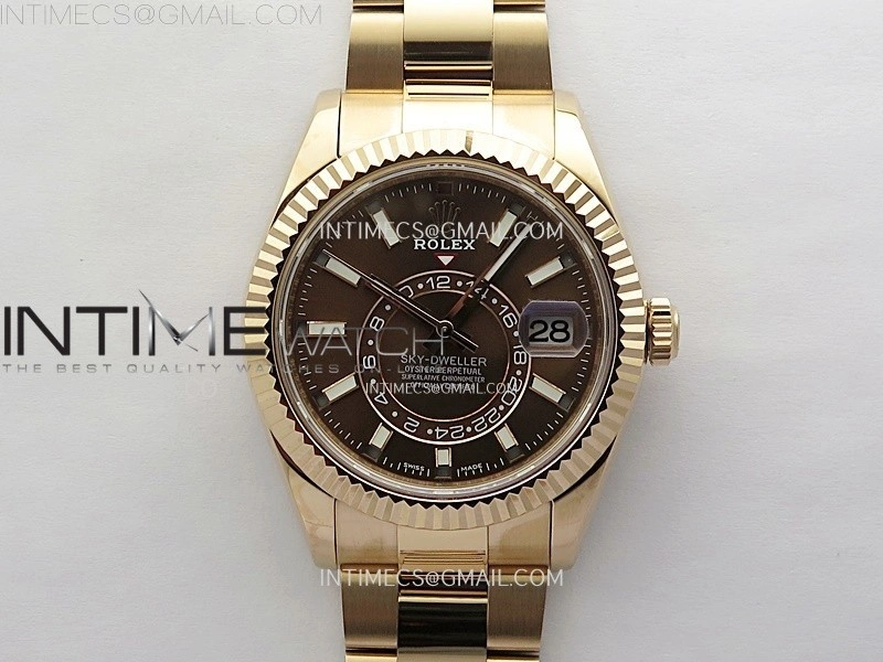 Sky-Dweller 326935 904L RG Noob 1:1 Best Edition Brown Dial on SS Oyster Bracelet Asian 23J to 9001
