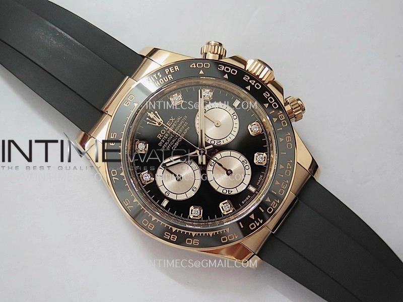 Daytona 126515 904L RG VF 1:1 Best Edition Black Dial Diamond Marker On Oysterflex Strap DD4131