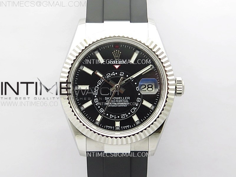Sky-Dweller 326934 904L SS Noob 1:1 Best Edition Black Dial on Black Rubber Strap Asian 23J to 9001