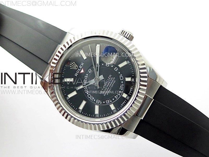 Sky-Dweller 326934 904L SS Noob 1:1 Best Edition Black Dial on Black Rubber Strap Asian 23J to 9001