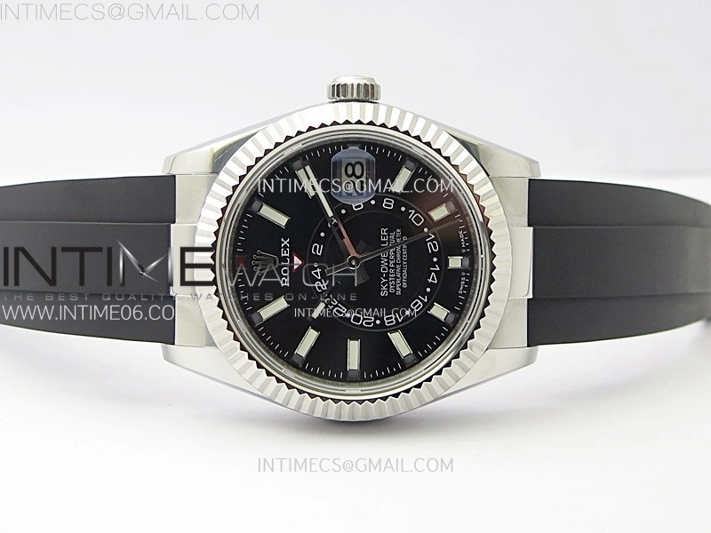 Sky-Dweller 326934 904L SS Noob 1:1 Best Edition Black Dial on Black Rubber Strap Asian 23J to 9001