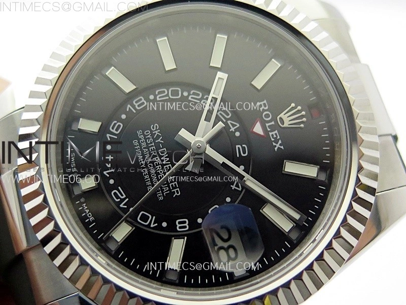 Sky-Dweller 326934 904L SS Noob 1:1 Best Edition Black Dial on Black Rubber Strap Asian 23J to 9001