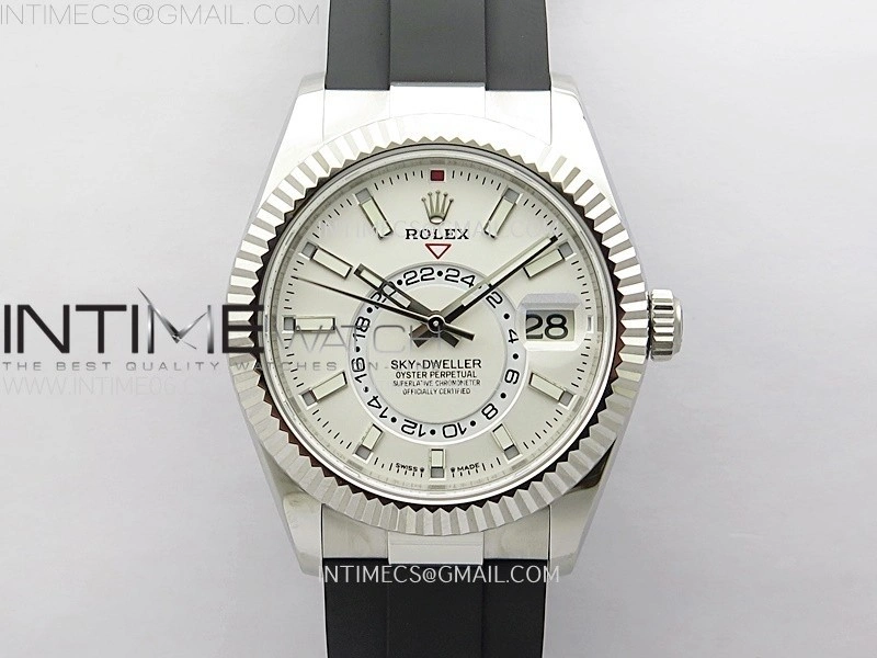 Sky-Dweller 326934 904L SS Noob 1:1 Best Edition White Dial on Black Rubber Strap Asian 23J to 9001