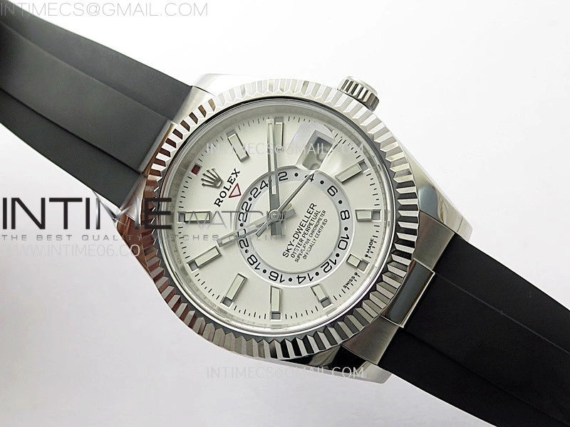 Sky-Dweller 326934 904L SS Noob 1:1 Best Edition White Dial on Black Rubber Strap Asian 23J to 9001