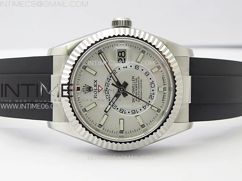 Sky-Dweller 326934 904L SS Noob 1:1 Best Edition White Dial on Black Rubber Strap Asian 23J to 9001