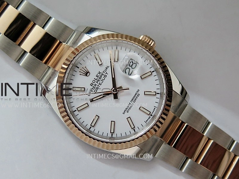 DateJust 126233 36mm 904L SS RG AR+F 1:1 Best Edition White Dial Stick Marker On Oyster Bracelet DD3235