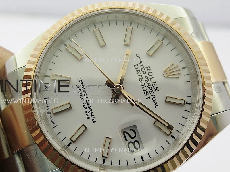 DateJust 126233 36mm 904L SS RG AR+F 1:1 Best Edition White Dial Stick Marker On Oyster Bracelet DD3235