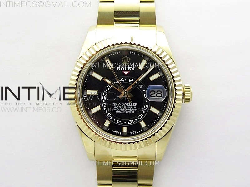 Sky-Dweller 326934 904L YG Noob 1:1 Best Edition Black Dial on SS Oyster Bracelet Asian 23J to 9001