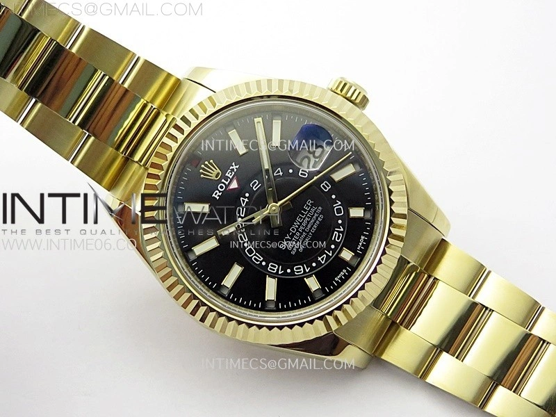 Sky-Dweller 326934 904L YG Noob 1:1 Best Edition Black Dial on SS Oyster Bracelet Asian 23J to 9001