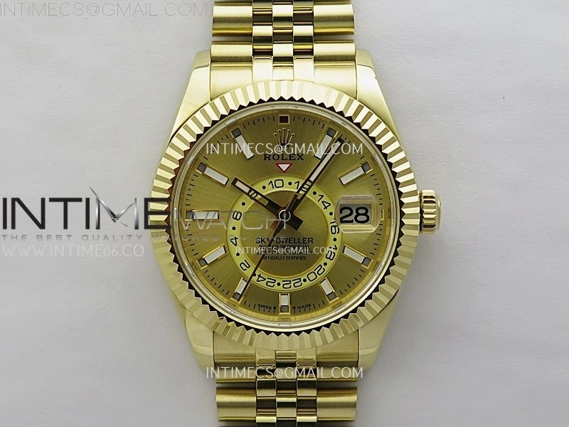 Sky-Dweller 326935 904L YG Noob 1:1 Best Edition Gold Dial on YG Jubilee Bracelet Asian 23J to 9001