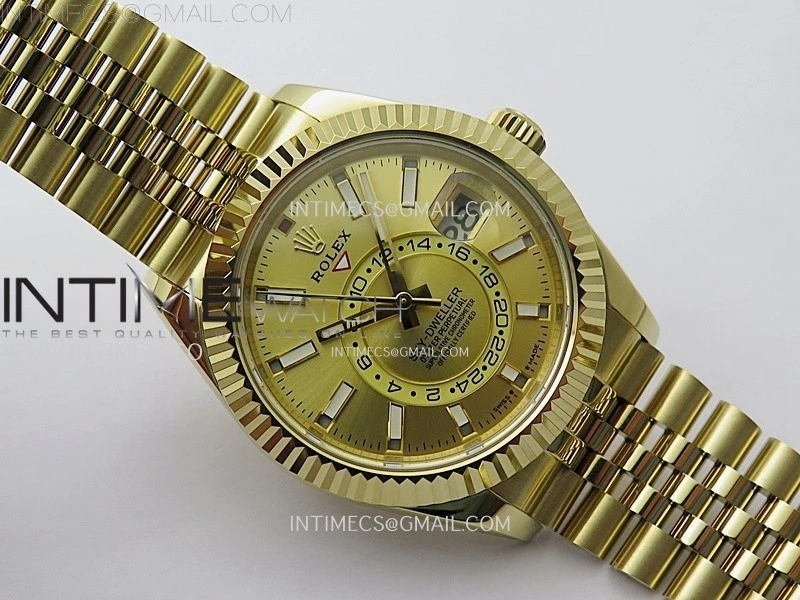 Sky-Dweller 326935 904L YG Noob 1:1 Best Edition Gold Dial on YG Jubilee Bracelet Asian 23J to 9001