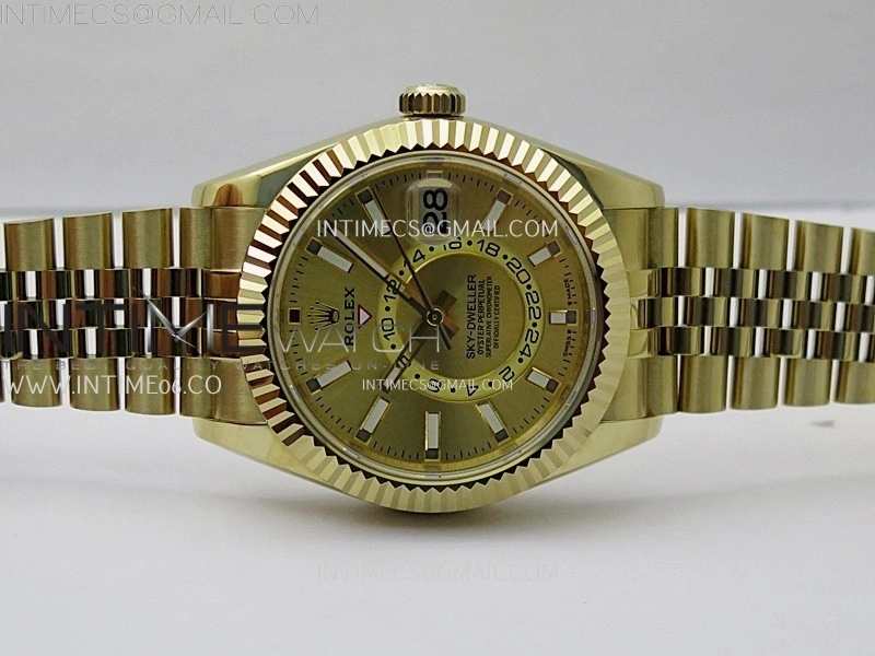 Sky-Dweller 326935 904L YG Noob 1:1 Best Edition Gold Dial on YG Jubilee Bracelet Asian 23J to 9001
