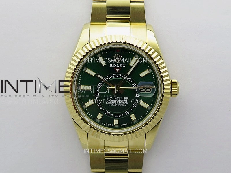 Sky-Dweller 326938 904L YG Noob 1:1 Best Edition Green Dial on YG Oyster Bracelet Asian 23J to 9001