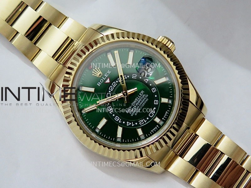 Sky-Dweller 326938 904L YG Noob 1:1 Best Edition Green Dial on YG Oyster Bracelet Asian 23J to 9001