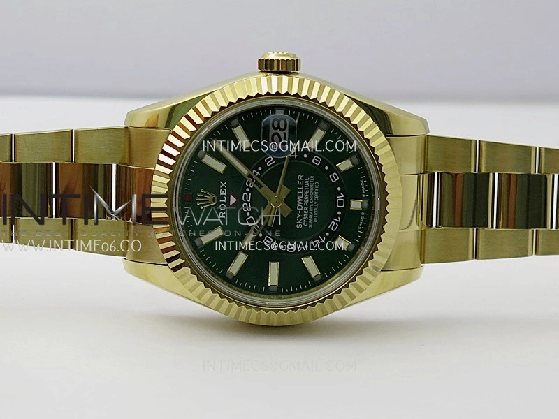 Sky-Dweller 326938 904L YG Noob 1:1 Best Edition Green Dial on YG Oyster Bracelet Asian 23J to 9001