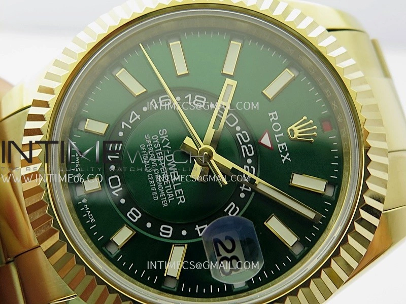 Sky-Dweller 326938 904L YG Noob 1:1 Best Edition Green Dial on YG Oyster Bracelet Asian 23J to 9001