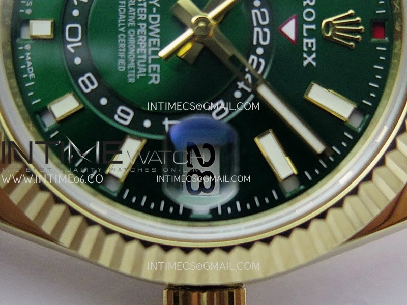 Sky-Dweller 326938 904L YG Noob 1:1 Best Edition Green Dial on YG Oyster Bracelet Asian 23J to 9001