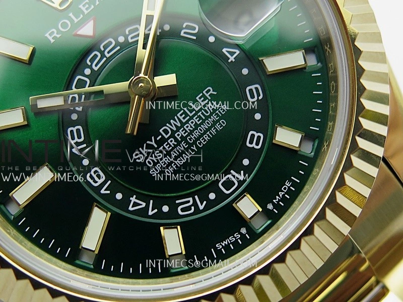 Sky-Dweller 326938 904L YG Noob 1:1 Best Edition Green Dial on YG Oyster Bracelet Asian 23J to 9001
