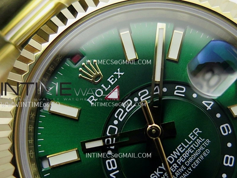 Sky-Dweller 326938 904L YG Noob 1:1 Best Edition Green Dial on YG Oyster Bracelet Asian 23J to 9001