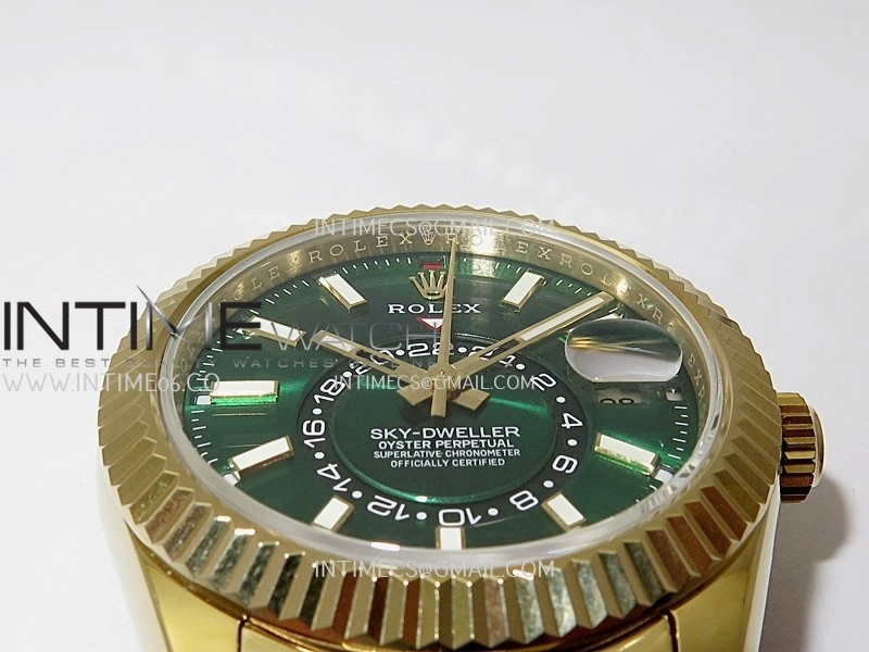 Sky-Dweller 326938 904L YG Noob 1:1 Best Edition Green Dial on YG Oyster Bracelet Asian 23J to 9001