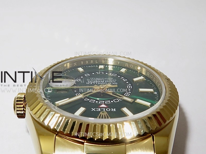 Sky-Dweller 326938 904L YG Noob 1:1 Best Edition Green Dial on YG Oyster Bracelet Asian 23J to 9001