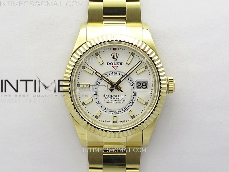Sky-Dweller 326934 904L YG Noob 1:1 Best Edition White Dial on SS Oyster Bracelet Asian 23J to 9001