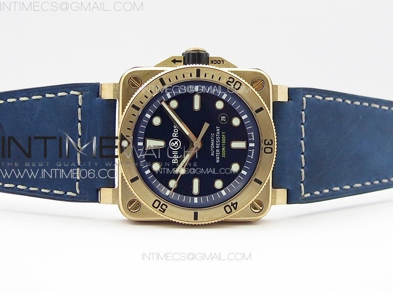 BR 03-92 Diver Bronze B12 1:1 Best Edition Blue Dial on Blue Leather Strap MIYOTA 9015